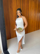 Vestido Lolla - Vestido Branco Midi Fenda Branco