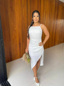 Vestido Lolla - Vestido Branco Midi Fenda Branco