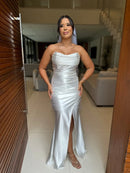 Vestido Morana - Vestido Off White Longo Prada Acetinado