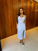 Vestido Duda - Vestido Branco Midi Fenda Branco