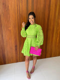 Vestido Sofia - Vestido Curto Manga Longa Renda Guipir