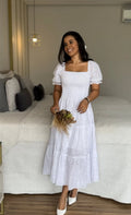 Vestido Mariana - Vestido Branco Laise com Mangas Bufantes Off White