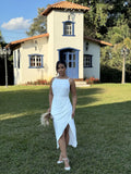 Vestido Lolla - Vestido Branco Midi Fenda Branco