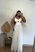 Vestido Carolina - Vestido Longo Branco Crepe Plissado