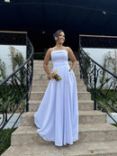 Vestido Eva - Vestido Branco Decote Reto Zibeline