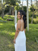 Vestido Lolla - Vestido Branco Midi Fenda Branco