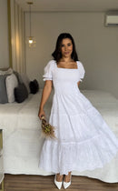 Vestido Mariana - Vestido Branco Laise com Mangas Bufantes Off White