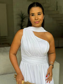 Vestido Melu - Vestido Branco Longo em Tule com Gola Choker
