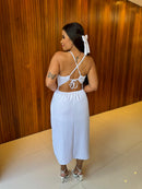 Vestido Duda - Vestido Branco Midi Fenda Branco