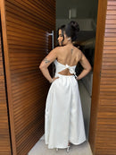 Vestido Mel - Vestido Off White Maxi Midi Alfaiataria
