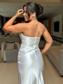 Vestido Morana - Vestido Off White Longo Prada Acetinado