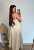 Vestido Lud - Vestido Midi Seda Areia