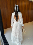 Vestido Maria - Vestido Branco Longo Renda Nude
