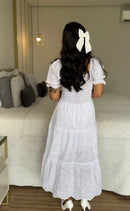 Vestido Mariana - Vestido Branco Laise com Mangas Bufantes Off White