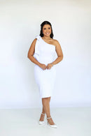 Vestido Amanda - Vestido Branco Midi Crepe Malha Branco