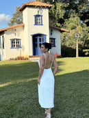 Vestido Lolla - Vestido Branco Midi Fenda Branco