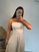 Vestido Lud - Vestido Midi Seda Areia