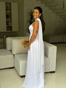 Vestido Melu - Vestido Branco Longo em Tule com Gola Choker