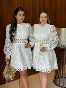 Vestido Sofia - Vestido Branco Curto Manga Longa Renda Guipir Branco