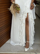 Vestido Luana - Vestido Branco com Babados em Chiffon