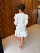 Vestido Malu - Vestido Off White Curto Manga Longa Branco