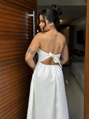 Vestido Mel - Vestido Off White Maxi Midi Alfaiataria