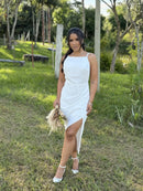 Vestido Lolla - Vestido Branco Midi Fenda Branco
