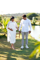 Vestido Vida - Midi Alfaiataria com Capa Off White