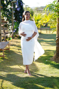Vestido Vida - Midi Alfaiataria com Capa Off White