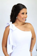 Vestido Amanda - Vestido Branco Midi Crepe Malha Branco