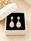 Brinco Prata e Dourado com Gota Cravejada