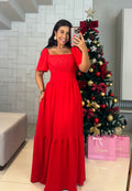 Vestido Aline - Longo Plissado com Manga