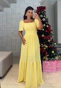 Vestido Aline - Longo Plissado com Manga