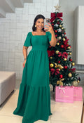 Vestido Aline - Longo Plissado com Manga