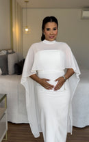 Vestido Vida - Midi Alfaiataria com Capa Off White