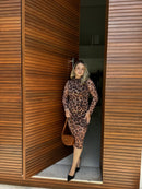 Vestido Onça Midi Tule Manga Longa