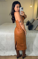 Vestido Midi Couro Fake