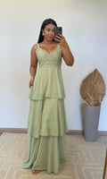 Vestido Dulce - Vestido Detalhes em Renda e Camadas Chiffon