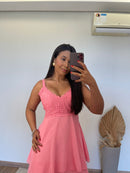 Vestido Dulce - Vestido Detalhes em Renda e Camadas Chiffon