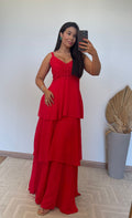 Vestido Dulce - Vestido Detalhes em Renda e Camadas Chiffon