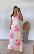 Vestido Floral -Crepinho de Seda Longo