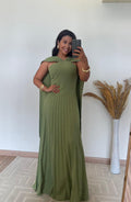 Vestido Elisa -Crepinho Seda com Saia Plissada
