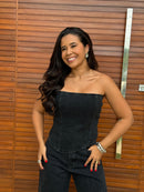 Blusa Jeans com Pedrarias – Efeito Glow