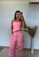 Conjunto Bella - Top e Calça Cargo Estiloso