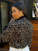 Camisa Giovanna Preto Feminina em Tricot com Botões de Brilho