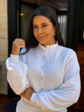Camisa Giovanna Branco Feminina em Tricot com Botões de Brilho