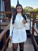 Conjunto Chiara Branco Feminino Tricot Premium Casaco e Saia