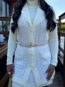 Conjunto Chiara Branco Feminino Tricot Premium Casaco e Saia