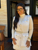 Conjunto Verona Nude Feminino Colete e Saia Luxo em Tricot