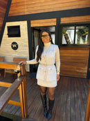 Conjunto Verona Branco Feminino Colete e Saia Luxo em Tricot